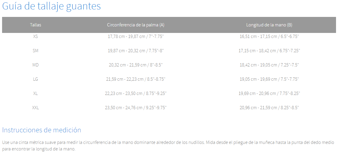 Tallas guantes AQUALUNG